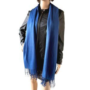 Blue Pashmina Scarf Long 70 inch Fringed Wrap Shawl Soft Cozy Style